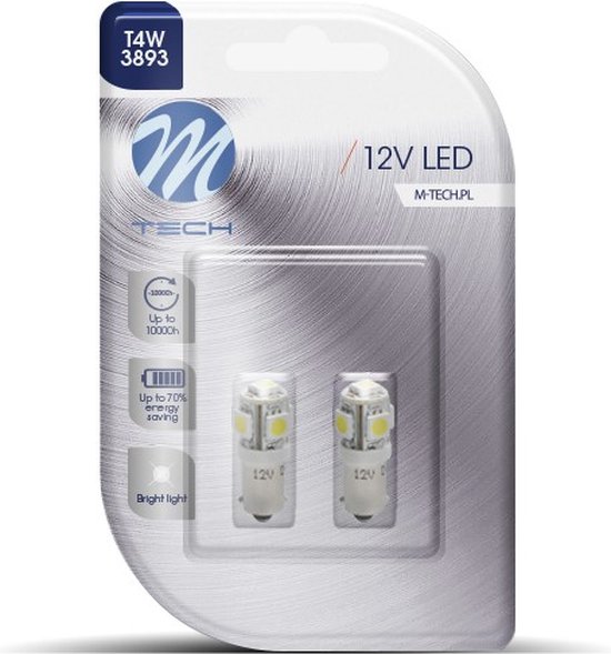 Foto: M tech led ba9s t4w 12v basis 5x led diode wit set