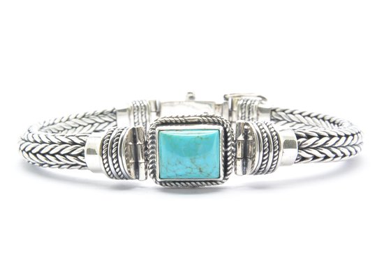 Beaddhism - Exclusivités - Bracelet Cable Argent avec pierre - Turquoise - J'adore - 8 mm - 21 cm