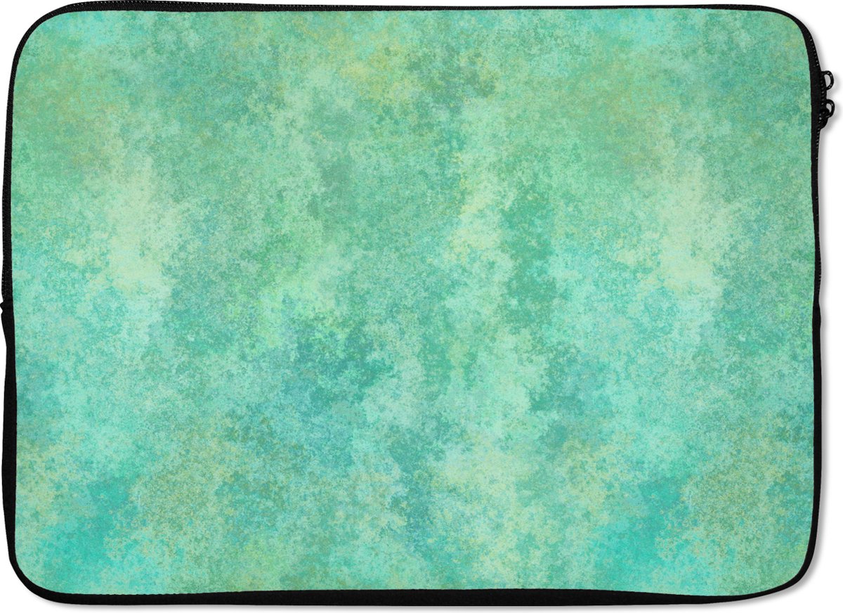 Laptophoes 14 inch - Verf - Turquoise - Patronen - Laptop sleeve - Binnenmaat 33x23 cm - Zwarte achterkant