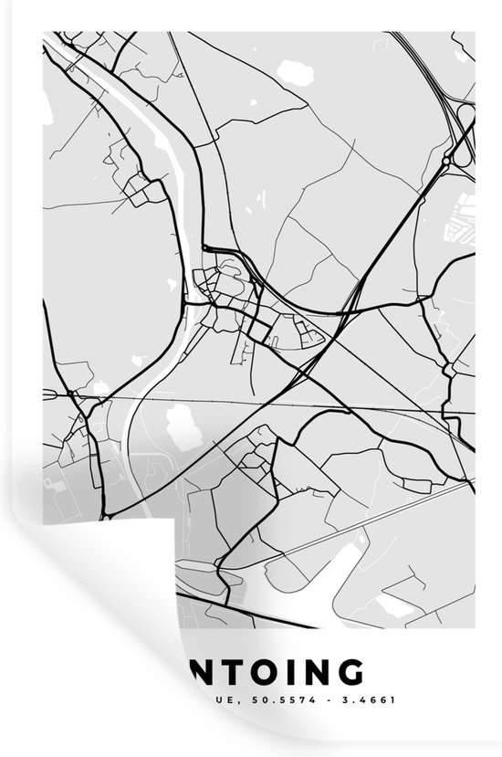 Stickers muraux - Zwart Wit - België - Carte - Plan de la ville - Carte - Antoing - 40x60 cm - Film adhésif