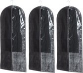 Set van 3x stuks kleding/beschermhoezen pp zwart 135 cm inclusief kledinghangers - Kledingzak met klerenhangers