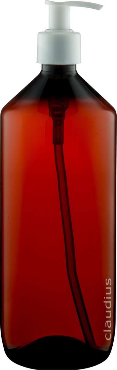 Lege Plastic Fles Apothekersfles 1 liter PET Amber bruin - met witte pomp - set van 10 Stuks - Navulbaar - Leeg