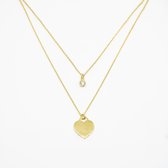 Layer Ketting – Hartje en Zirkonia Steentje Hangers – 18K Goud Vergulde 925 Zilver – Valentijn Cadeautje Dames