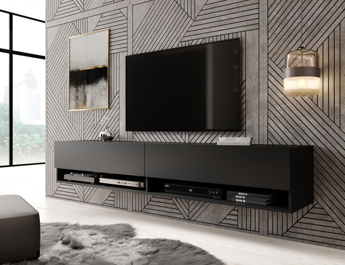 MEUBELLA TV-Meubel Asino - Mat Zwart - 180 cm