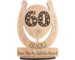 60 jaar - houten verjaardagskaart - wenskaart om iemand te feliciteren - kaart verjaardag 60 - 17.5 x 25 cm