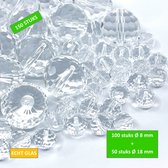 TQ4U Perles de Verre - Transparentes - Facettes - Ø 8 mm (100 pcs) + Ø 18 mm (50 pcs)