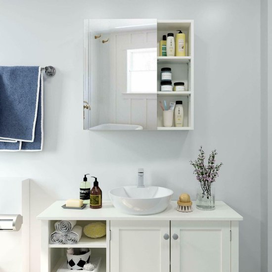 kleankin Badkamerkast met spiegel, led, 2 deuren, met 3 niveaus, 70 x 15 x 65 cm, houtlook