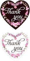 Stickers harten "Thank You" ▪︎ Multiplaza ▪︎ 50 stuks ▪︎ 2 soorten ▪︎ hart ▪︎ bloemen ▪︎ zwart-wit ▪︎ promoten bedrijf ▪︎ bedankt ▪︎ bestelling