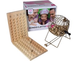 Bingo-lotto set compleet met 90 ballen, hout controlebord en bingokaarten