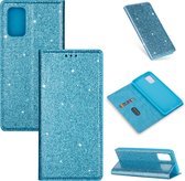 Hoesje geschikt voor iPhone SE 2022 - Bookcase - Pasjeshouder - Portemonnee - Glitter - TPU - Blauw