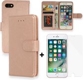 Casemania Hoesje Geschikt voor Apple iPhone SE 2022 Rosegoud & Glazen Screenprotector - Luxe Portemonnee Book Case