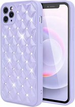 iPhone SE 2022 Luxe Diamanten Back Cover Hoesje - Siliconen - Diamantpatroon - Back Cover - Apple iPhone SE 2022 - Paars