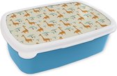 Broodtrommel Blauw - Lunchbox - Brooddoos - Giraffe - Dieren - Patronen - 18x12x6 cm - Kinderen - Jongen