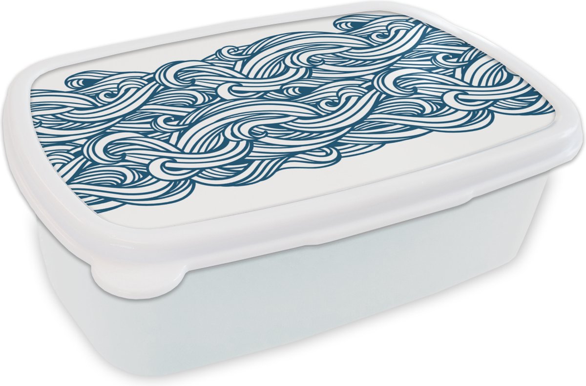 Broodtrommel Wit - Lunchbox - Brooddoos - Patroon - Golven - Zee - 18x12x6 cm - Volwassenen