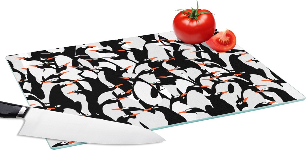 Glazen Snijplank - 39x28 - Pinguïns - Dieren - Patronen - Zentangle - Snijplanken Glas