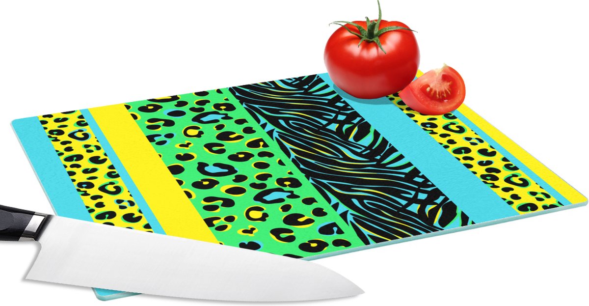 Glazen Snijplank - 28x20 - Design - Panterprint - Geel - Groen - Snijplanken Glas