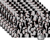 Placemat - Placemats kunststof - Pinguïns - Dieren - Patronen - Zentangle - 45x30 cm - 6 stuks - Hittebestendig - Anti-Slip - Onderlegger - Afneembaar