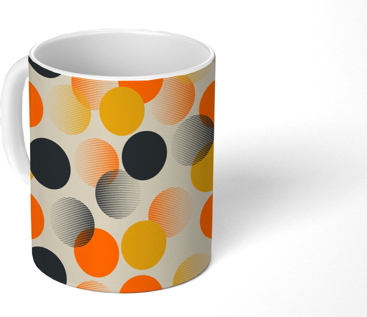 Mok - Koffiemok - Polkadot - Design - Retro - Oranje - Mokken - 350 ML - Beker - Koffiemokken - Theemok