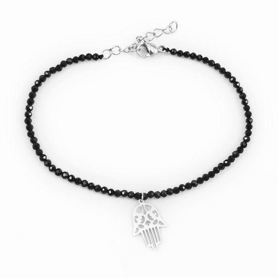 Zwarte Kristallen Armband Dames - RVS Zilverkleur - Crystal Armband Hand Fatima