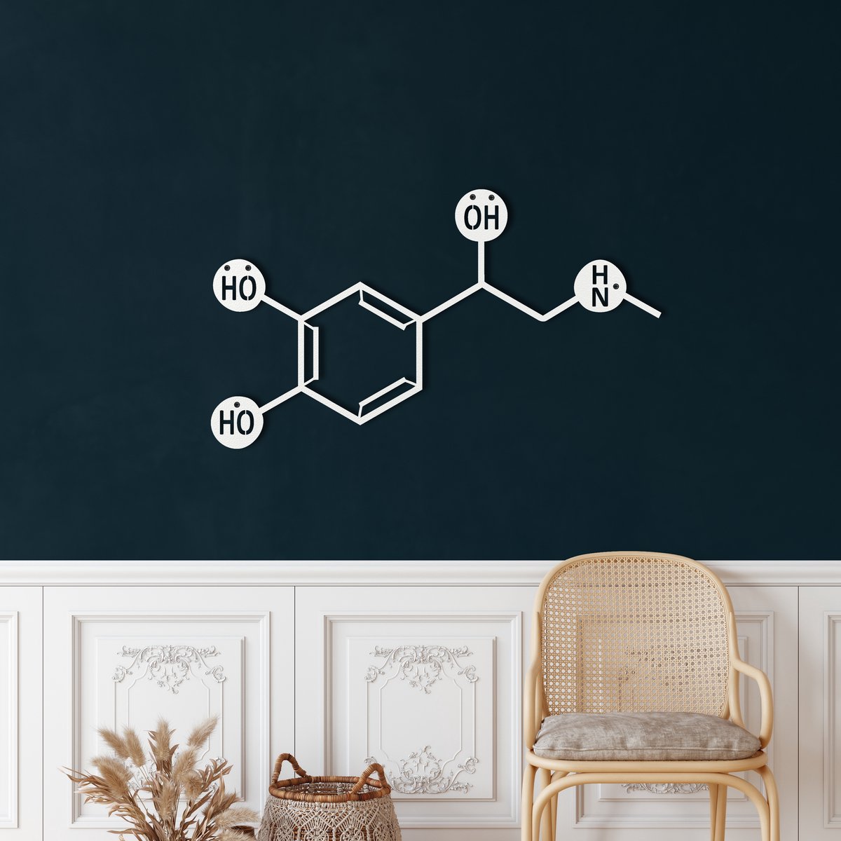 Wanddecoratie | Adrenaline Molecuul / Adrenaline Molecule decor | Metal - Wall Art | Muurdecoratie | Woonkamer |Wit| 100x55cm