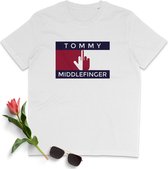 T Shirt Heren - Tommy Middlefinger Logo - Korte Mouw - Wit - Maat XL