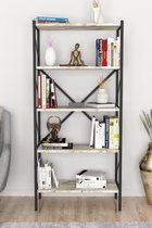 Pochon Home - Boekenkast Industrieel - Wit Marmer - 5 Planken - 160x66x34 - Boekenrek - Kast - Opbergkast