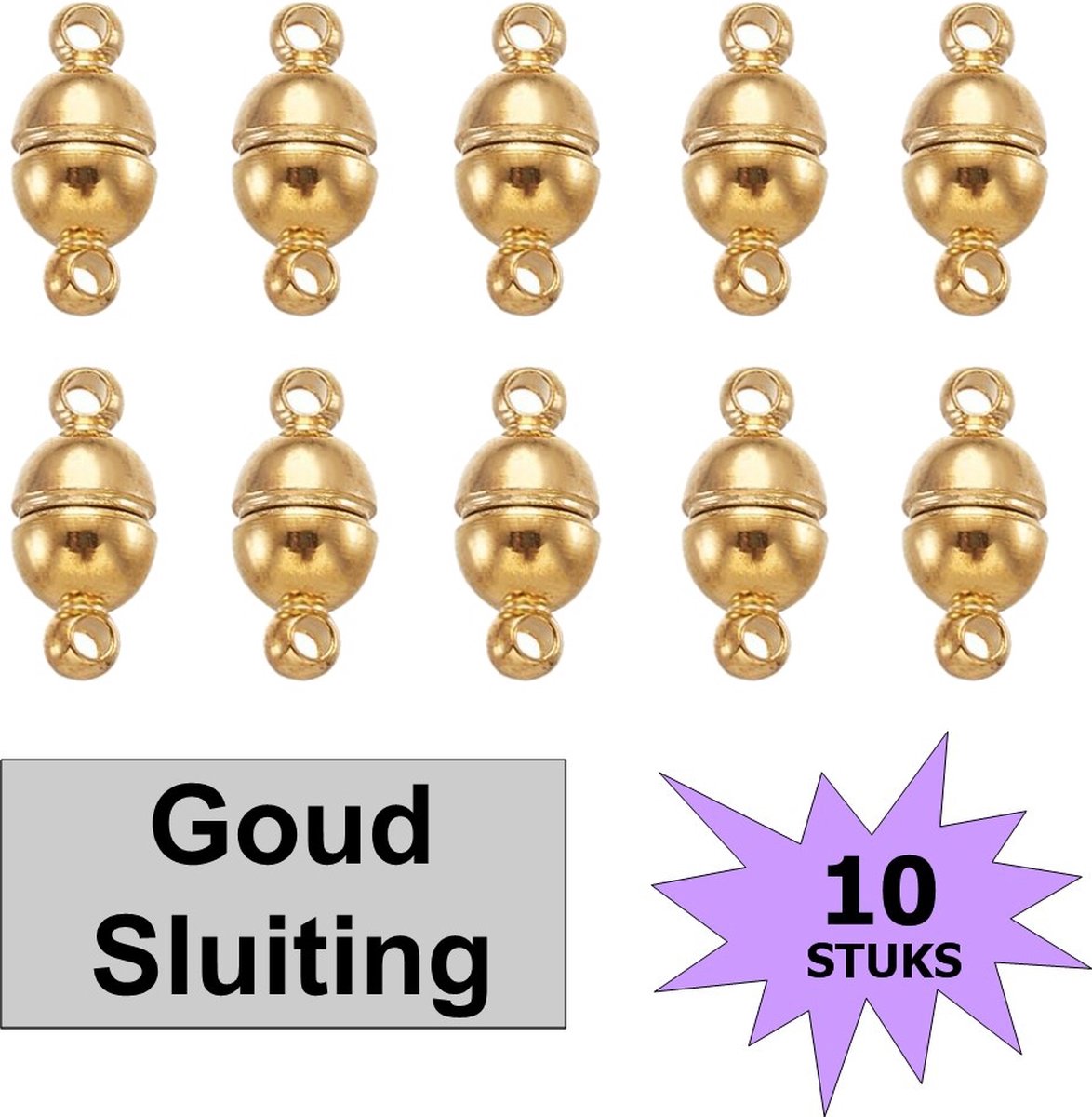 Fako Bijoux® - Magnetische Sluiting - Magneet Sluitingen - Sieraden Maken - Metaal - 11x5mm - 10 Stuks - Goudkleurig