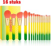 Make-upborstels - 16-delig - Ananasmake-upborstelset - Foundationpoeder - Gezichtsmenging - Contour - Oogschaduw - Make-upborstelset