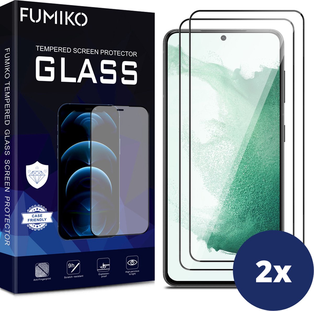 FUMIKO Screenprotector Full Cover Samsung S22 - Screen Protector Beschermglas Samsung Galaxy S22 - 2 Stuks