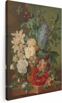Artaza Canvas Schilderij Bloemen in een Terracotta Vaas - Albertus Jonas Brandt - 90x120 - Groot - Kunst - Wanddecoratie Woonkamer