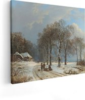 Artaza Canvas Schilderij Winterlandschap - Barend Cornelis Koekkoek - 100x80 - Groot - Kunst - Wanddecoratie Woonkamer