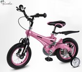 Kinderfiets Stoer Metallic Roze met zijwieltjes 12 inch | Handremmen | Jongens | Meisje | Cadeau | Sinterklaas | Kerst | Verjaardag | Peuter | Kleuter | Driewieler |  Gepersonalise