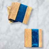 Dutch Duvall epoxy & art | Epoxy onderzetters rivier blauw | Moederdag Kado | set van 4 stuks | acacia hout onderzetter