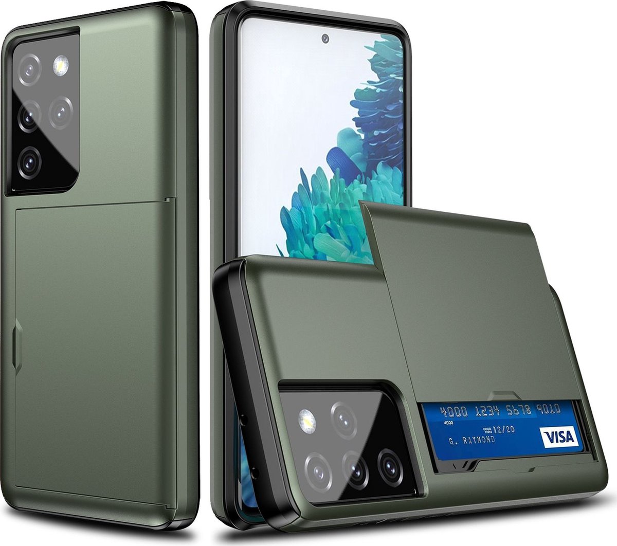 Mobigear Hoesje geschikt voor Samsung Galaxy S21 Ultra Telefoonhoesje met Kaarthouder Hardcase | Mobigear Card Backcover Shockproof met Pasjeshouder | Kaarthouder voor 2 Pasjes | Hoesje voor Pinpas / OV Kaart / Rijbewijs | Schokbestendig Galaxy S21