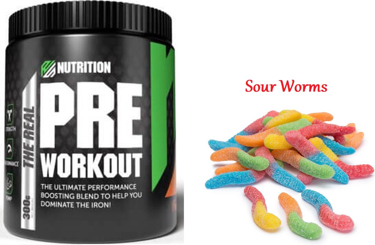 RS Nutrition The Real Pre Workout - Energieboost - Bevat Caffeïne & Essentiële Aminozuren - Krachtige Pomp - Zure Wormen