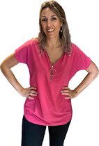 Travel t-shirt  zipper fel roze 1 maat draagbaar tot maat 46
