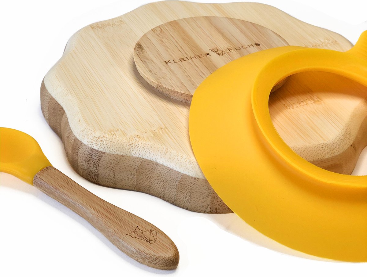 Kleiner Fuchs Assiette En Bambou Enfant Avec Ventouse + Cuillère