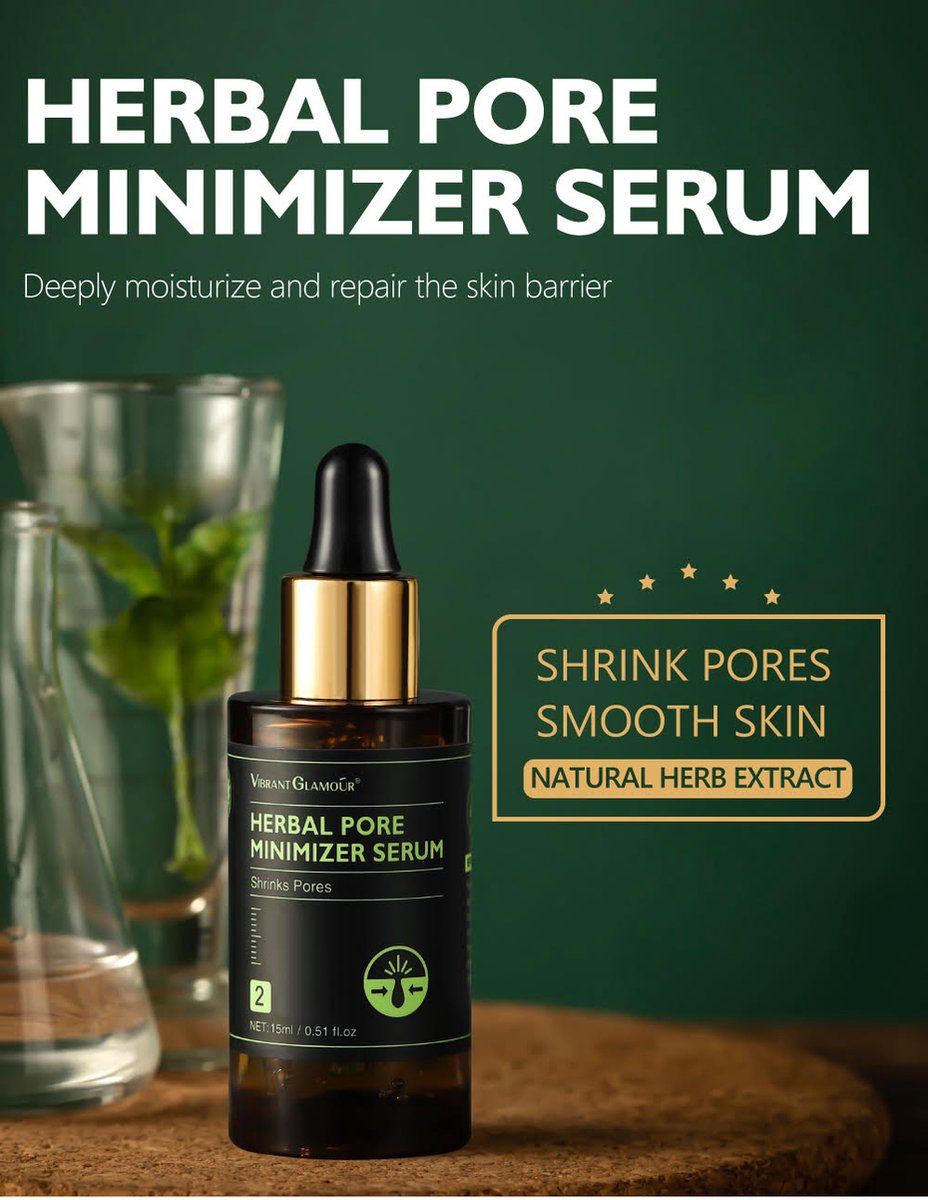 VIBRANT GLAMOUR Herbal Pore Minimizer Serum - Tegen vette huid - Tegen Acne - Poriën verkleinend - Serum