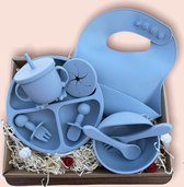 JUMPYTOYS - Kinderservies met zuignap - BPA Vrij- Babyservies - Baby bestek - babybox - Silliconen eetset - 9 delig - Babyshower - Blauw