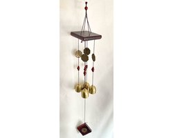 Feng Shui windorgels - windgong -met 4 koperen bel  6 Geluksmunten -7x7x55cm