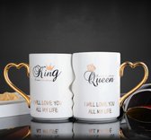 Faseras Liefdesmok/Couple Mok - Liefdesgeschenk - Huwelijksgeschenk - King/Queen - Porselein - 360ml - Wit