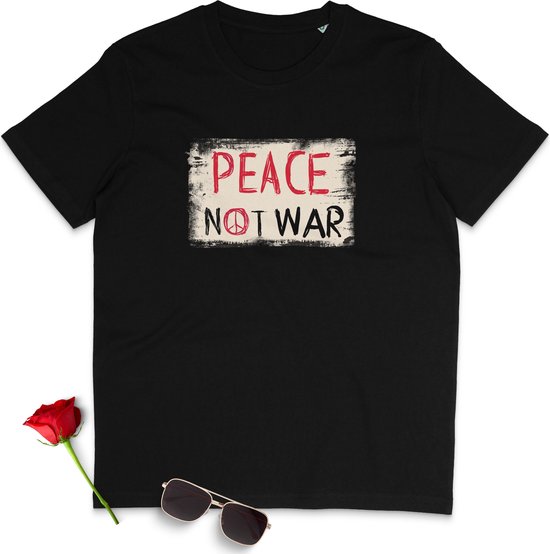 T Shirt Dames - Vrede Geen Oorlog - Korte Mouw - Zwart -  Maat XXL
