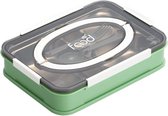 Faseras Bento Lunchbox RVS - 4 Compartimenten - Incl. Bestek - Lunchbox voor Volwassenen - Groen