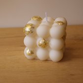 Bubbel kaars goud - bubble candle gold - 6x6 cm - crème wit - handgemaakt - koolzaadwas