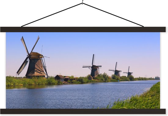 Porte-affiche avec affiche - Affiche scolaire - Pays- Nederland - Moulin à vent - Water - 150x75 cm - Lattes noires