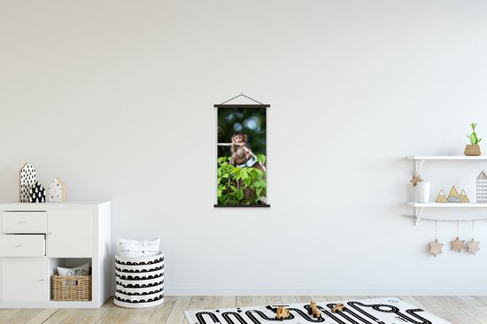 Affiche scolaire - Jeune singe accroché à une branche - 40x80 cm - Lattes noires