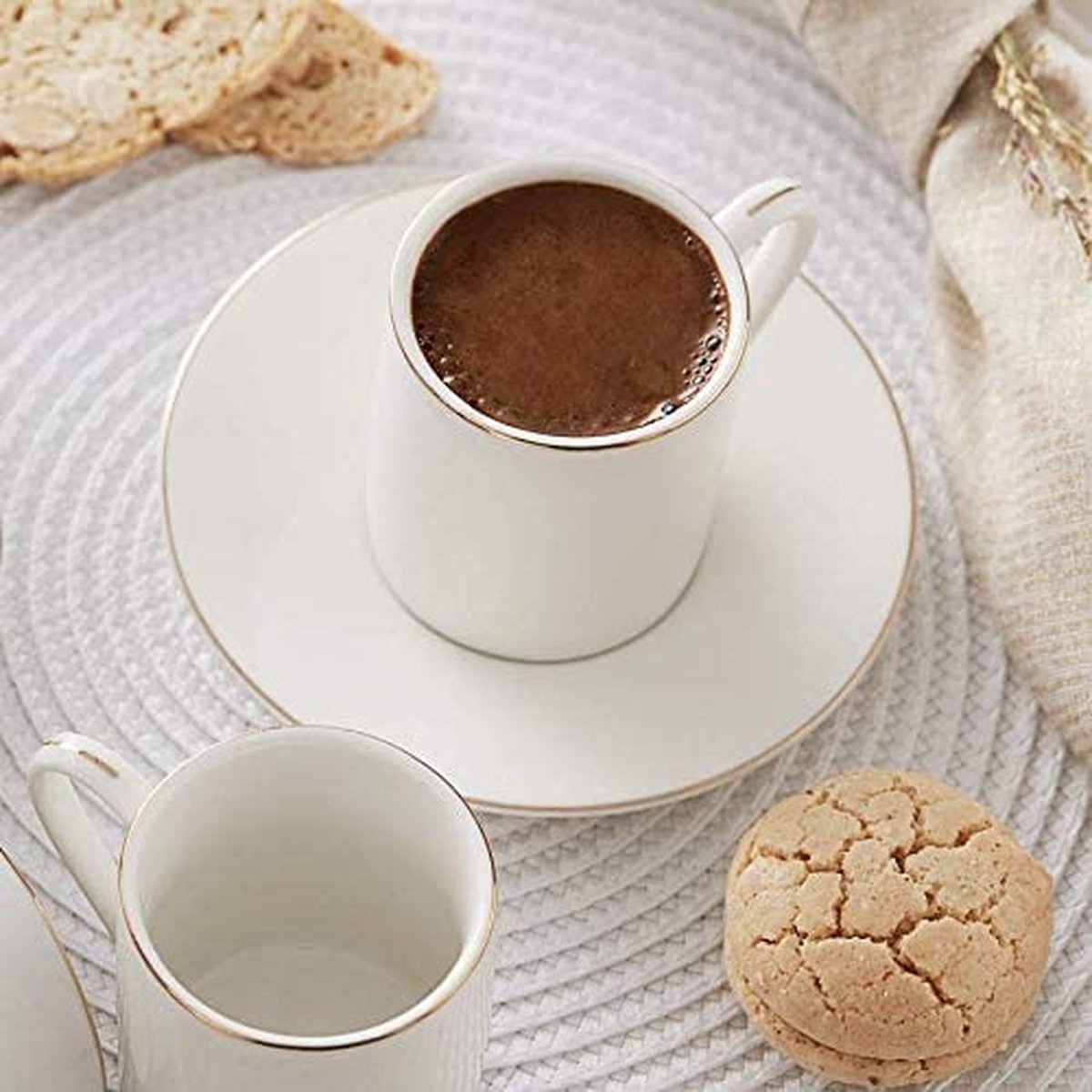Karaca Elda Turkse koffiemokken set voor 6 personen, 6 x espressokop en 6 x schoteltjes, mokkatassen, cappuccino, koffieservies met porseleinen schoteltje