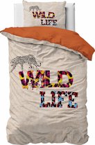 1-persoons dekbedovertrek “wild life” beige / crème / camel kleur / wit met luipaard / panter print GEMENGD KATOEN 140 x 220 cm (cadeau idee!)