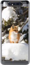 Geschikt voor Samsung Galaxy A80 hoesje - Vos - Sneeuw - Boom - Siliconen Telefoonhoesje