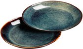 Luxe gebaksbord - blauw - stoneware - 16 cm - set van 2